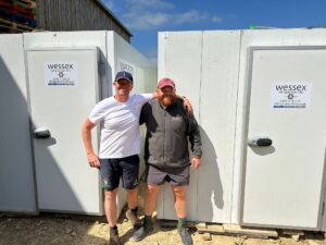 Gareth Turnbull and Ed Rosa at Clarkson's Farm installation Mushroom refrigeration