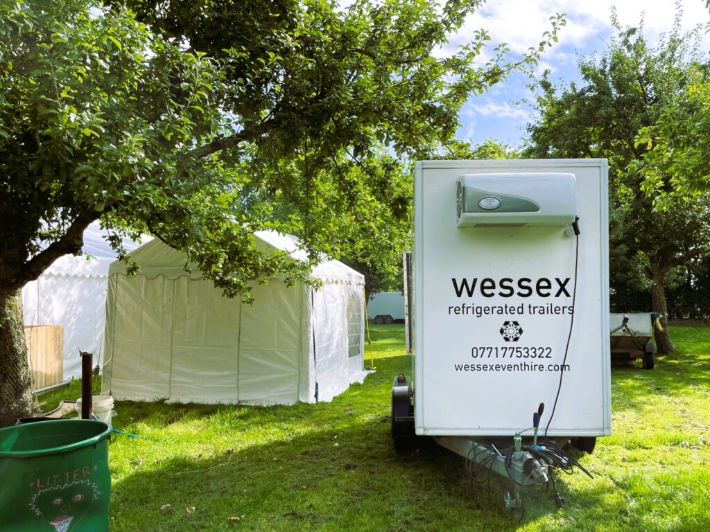 A fridge amongst a Somerset Orchard for a wedding