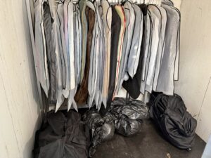 Clothes hung up in a freezer
